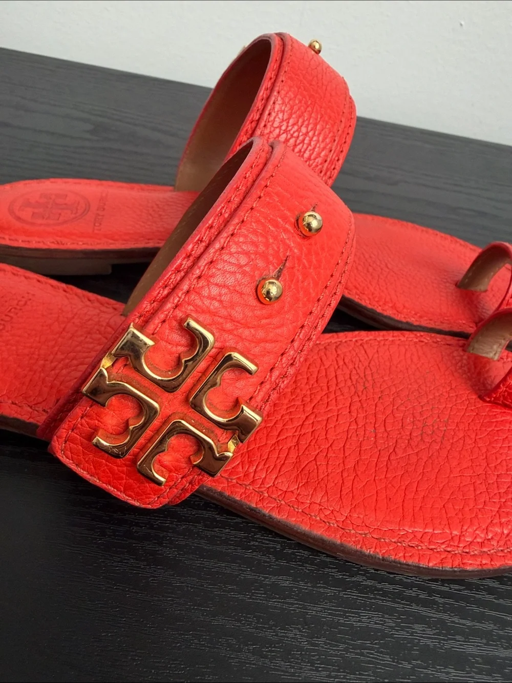 Tory Burch Leather Toe-Ring Slides